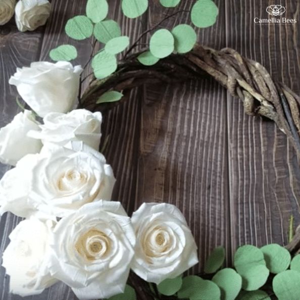 How To Make Paper Flower Wreath With Crepe Paper Roses Step-By-Step ...